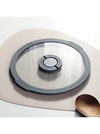 Крышка для посуды стекло, 24 см, Daniks, Серый, силиконовый обод, складной держатель, 103