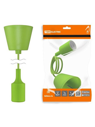 Патрон E27, подвесной, TDM Electric, пластик, зеленый, SQ0335-0064