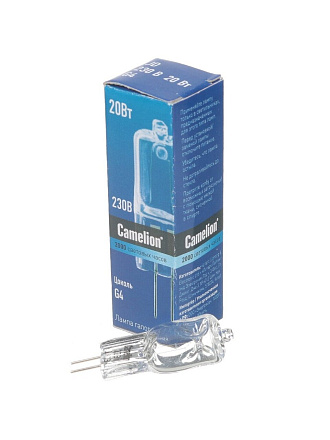 Лампа галогенная G4, 20 Вт, 230 В, капсула, JD, без рефлектора, Camelion, 10405