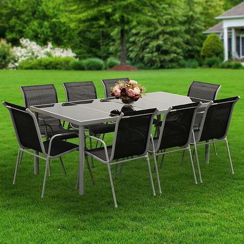 Мебель садовая Green Days, Элла, черная, стол, 190х90х72 см, 8 стульев, 110 кг, YTCT009-2