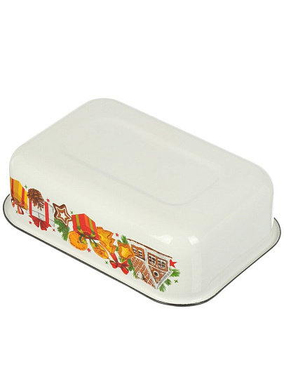 Лоток сталь, эмалированное покрытие, 1.5 л, 21х14х6.5 см, прямоугольный, Керченский металлургический завод, Пряничный домик, 42504-082/6