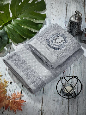 Набор полотенец 2 шт, 50х80, 70х130 см, 100% хлопок, 480 г/м2, Silvano, Герб, светло-серый, Турция