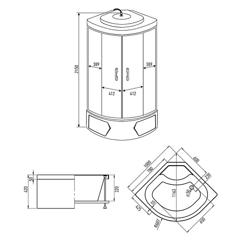 Душевая кабина 100х100х215 см, Mirwell, MR3510TP-C3-RUS