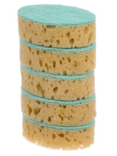 Губка для посуды, 5 шт, поролон, абразивная фибра, 9.5х6.5х3 см, Марья Искусница, бежевая