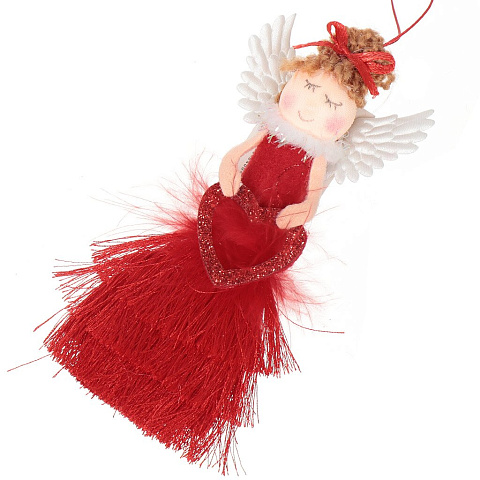 Елочное украшение Ангел, красное, 13 см, текстиль, SYTS-4319114