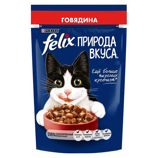 Корм для животных Феликс, Природа вкуса, 75 г, для взрослых кошек, кусочки в соусе, говядина, пауч, 12512725