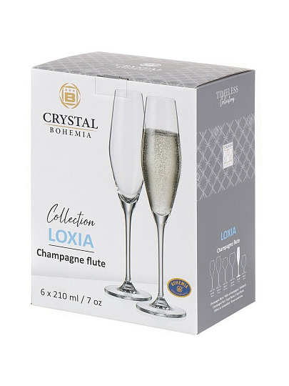 Бокал для шампанского, 210 мл, стекло, 6 шт, Bohemia, Loxia, 91L/1SJ03/0/00000/210-664