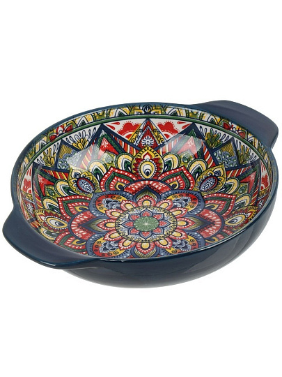 Салатник фарфор, круглый, 6 см, 25х20.5х6 см, с ручками, Arabesque, Nouvelle Home, 860083, синий