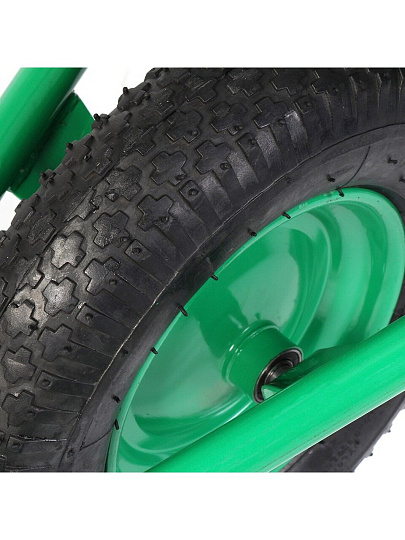 Тачка строительная одноколесная, сталь, 200 кг, 118 л, усиленная, 0.8 мм, корыто оцинкованное, колесо пневмо 16х4,0-8, зеленая, WB5009М1-118