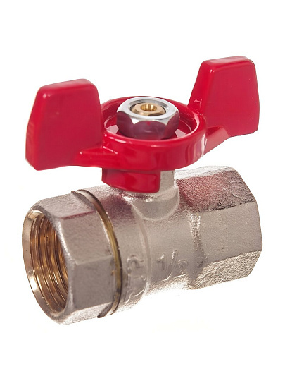 Кран для воды, 1/2'', г-г, латунь, ручка-бабочка, DN 15, PN25, индивидуальная упаковка, RTP