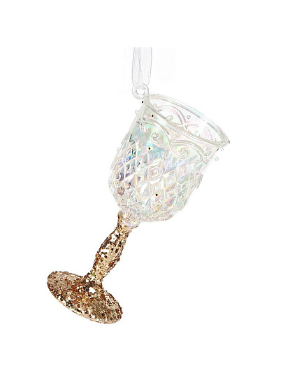 Елочное украшение Бокал, бесцветное, 10 см, пластик, прозрачный с золотом, Y4-9492