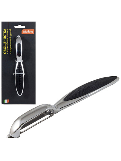 Овощечистка нержавеющая сталь, 17х2.3 см, вертикальное лезвие, прорезиненная рукоятка, Mallony, Moderno, 984044