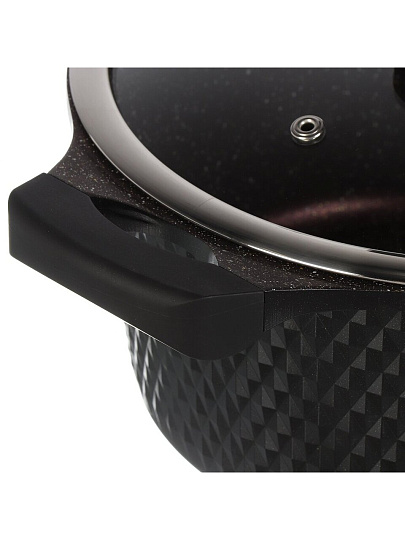 Кастрюля алюминий, антипригарное покрытие, 4.3 л, крышка стекло, MercuryHaus, Гранит, 1823-MC, черная, индукция