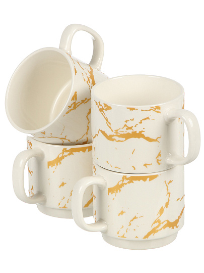 Кружка керамика, 4 шт, 300 мл, Мрамор с золотом, Y4-5347, белая, металлическая подставка