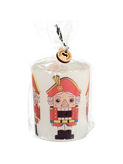 Свеча декоративная, 9.3х7.7 см, Щелкунчик-02, парафин, в стеклянном подсвечнике, 35 1649 1021