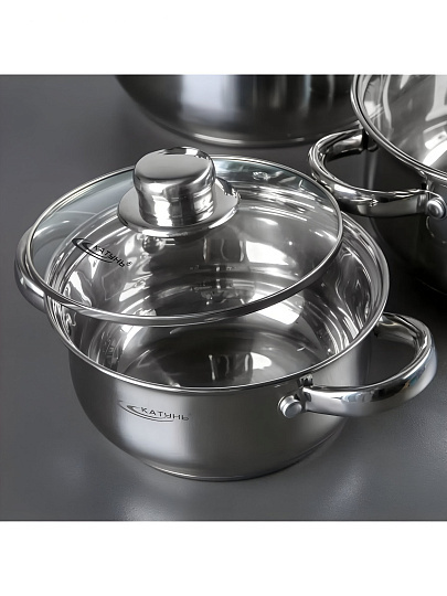 Набор посуды нержавеющая сталь, 8 предметов, кастрюли 1.6,2.2,3.2,4.2 л, индукция, Катунь, Гретта, KT04-C