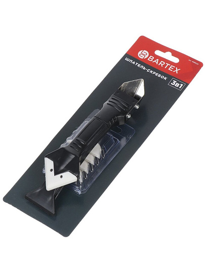 Шпатель-скребок-выравниватель для герметиков, нержавеющая сталь, 5 насадок, рукоятка пластик, Bartex