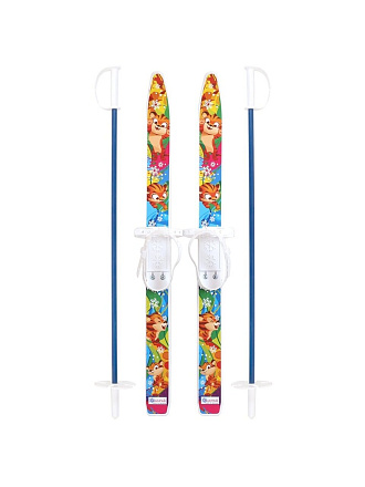 Лыжи для детей, 75 см, с палками, 75 см, стеклопластик, белые полозья, в сетке, Лыжики-пыжики, Тигренок, 9309-00