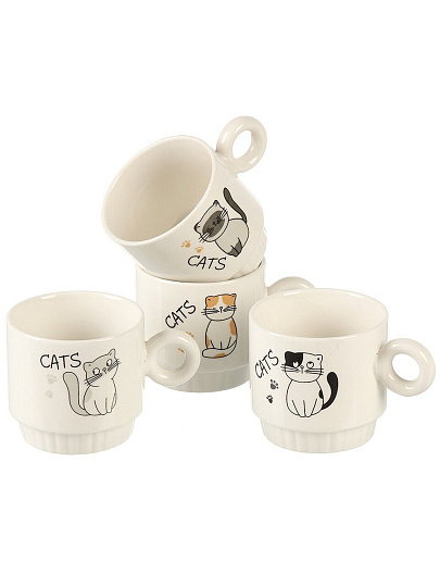 Набор кружек керамика, 4 шт, 250 мл, Зверушки, на металлической подставке, Y4-9004, металл