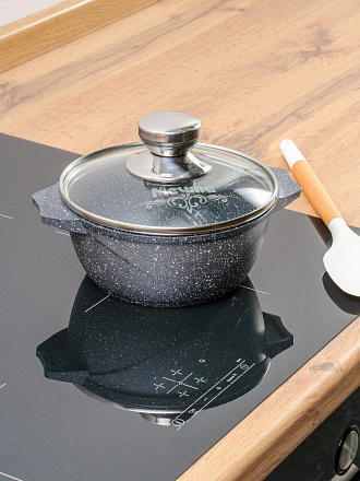 Кастрюля алюминий, антипригарное покрытие, 1 л, крышка стекло, Мечта, Гранит, 41701