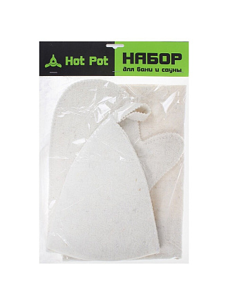 Набор для бани 3 предмета, шапка, коврик, рукавица, Банные штучки, Hot Pot, 42013