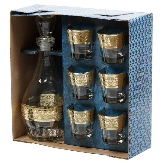 Набор для спиртного 7 предметов, стекло, графин, стопка 6 шт 50 мл, подарочная упаковка, Декостек, Твист, 1231-ГНМ