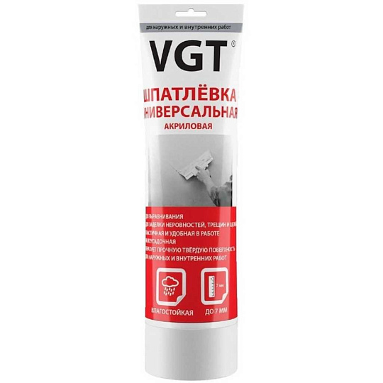 Шпатлевка VGT, 27225, акриловая, универсальная, для внутренних и наружных работ, 0.33 кг