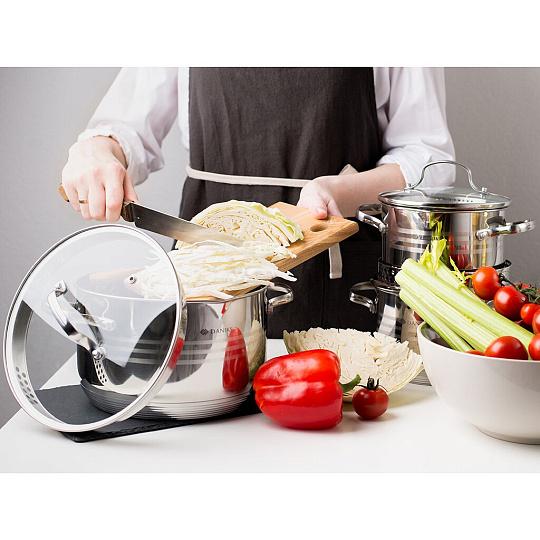 Набор посуды нержавеющая сталь, 6 предметов, кастрюли 1.9,2.9,4.75 л, индукция, Daniks, Токио, SD-A87-6