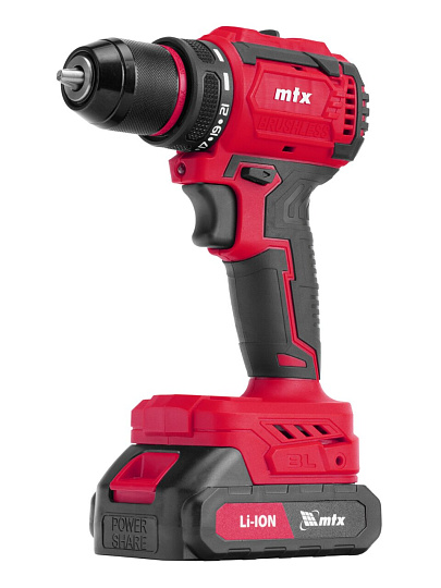 Дрель-шуруповерт аккумуляторный, MTX, CDS-BL-20, бесщеточный, 20 В, кейс, черный с красным, 26187