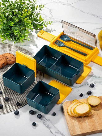 Контейнер ланч-бокс пластик, 1.4 л, 19.5х9.2х12.2 см, в ассортименте, прямоугольный, Y4-7824