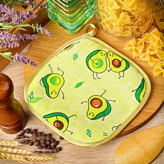 Прихватка 18х18 см, рогожка, 100% хлопок, Текстильная лавка, Авокадики на велике, 10317/1
