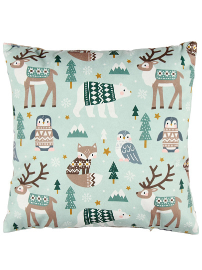 Подушка декоративная 40х40 см, Новый год, Медведи и олени, 100% полиэстер, 322676