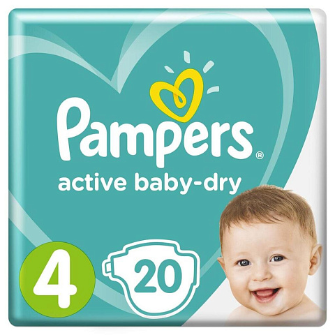 Подгузники детские Pampers, Active Baby Maxi, р. 4, 7 - 14 кг, 20 шт, унисекс