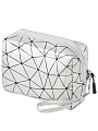 Косметичка восьмиугольная, с ромбовидной сеткой, серебристая 17Х7Х13см, A080063