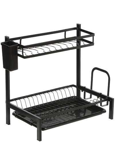 Сушилка для посуды металл, 2 яруса, с поддоном, 42х25х40 см, черная, B080047