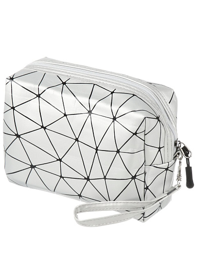 Косметичка восьмиугольная, с ромбовидной сеткой, серебристая 17Х7Х13см, A080063