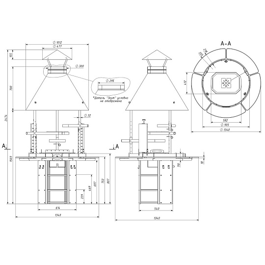 Гриль 1340х1340х2344 мм, 3 мм, колосник, зольник, 3 подставки, зонт, 5 столиков, шашлычный модуль, доска, с куполом, Grillux, Suomi Premium Black, ВЗР2485