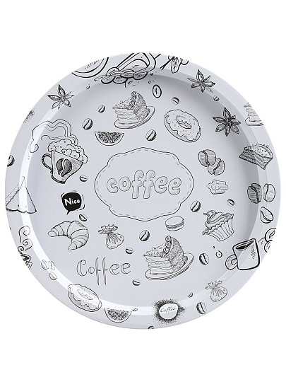 Поднос металл, 32х1.5 см, круглый, рисунок в ассортименте, Y4-8926