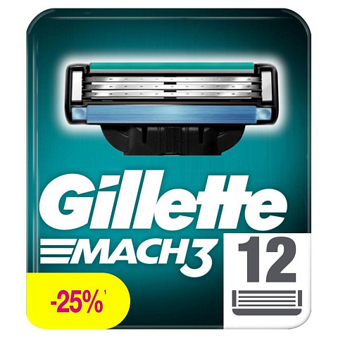 Сменные кассеты для бритв Gillette, Mach3, для мужчин, 12 шт