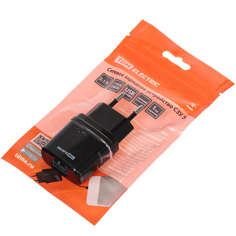 Сетевое зарядное устройство 2.1 А, 1 USB, черное, TDM Electric, SQ1810-0011