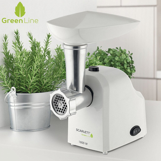 Мясорубка электрическая Scarlett, SC-MG45M07, 1800 Вт, реверс, 2 кг/мин, пластик, 4 насадки, для кеббе, сосисок, терки, шинковки