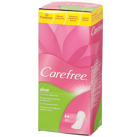 Прокладки женские Carefree, Aloe, ежедневные, 20 шт, воздухопроницаемые