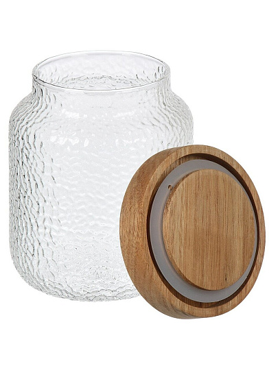 Банка для сыпучих продуктов, стекло, 0.5 л, с деревянной крышкой, Мозаика, B090043, прозрачная