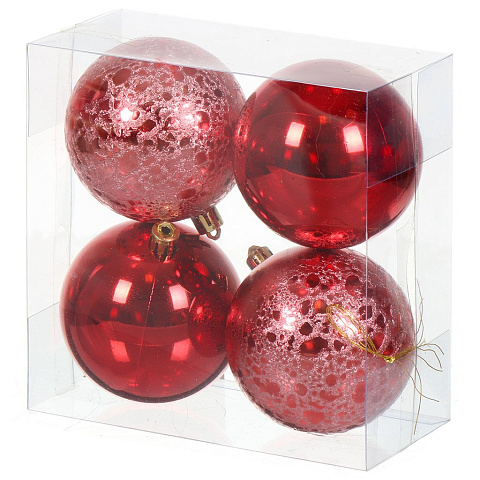Елочный шар 4 шт, красный, 8 см, пластик, SYQC-012126