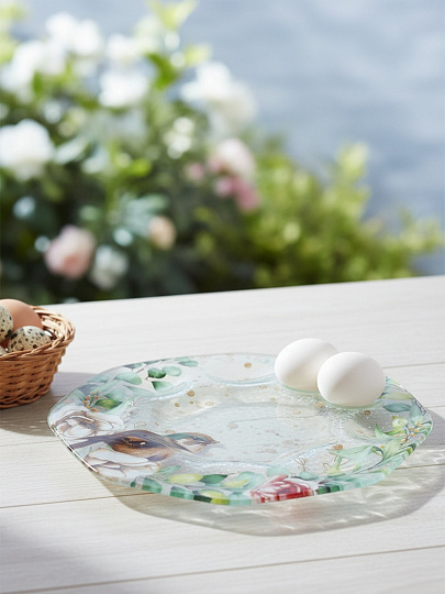 Подставка для яиц, стекло, 22х22х1 см, 8 ячеек, Пасха. Птичка, 9849395