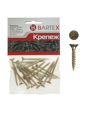 Саморез универсальный, диаметр 5х20 мм, 40 шт, оцинкованный, в ассортименте, пакет, Bartex