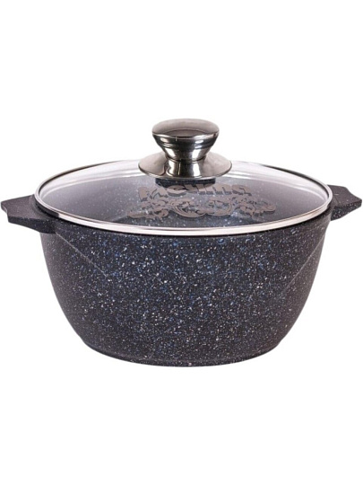 Кастрюля алюминий, антипригарное покрытие, 3 л, крышка стекло, Мечта, Гранит star Induction, 43803И, серая, индукция