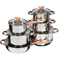 Набор посуды из нержавеющей стали Wellberg 1750C, (ковш 1.9 л, кастрюли 1.9, 2.7, 3.6, 6.1 л, сковорода 24 см), 12 предметов