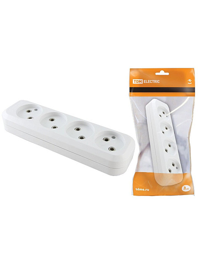 Корпус удлинителя 4 гнезда, 2 полюса, без заземления, 10 А, белый, TDM Electric, SQ1806-0011
