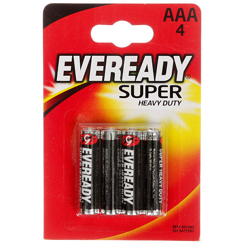 Батарейка Eveready, ААА (LR03, R3), Super Heavy Duty, солевая, 1.5 В, спайка, 4 шт, 637068